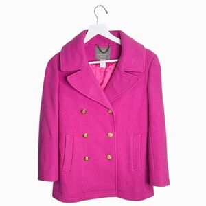 J. Crew Majesty Peacoat Fuchsia Hot Pink Stadium Cloth Double Breasted Coat Sz 2